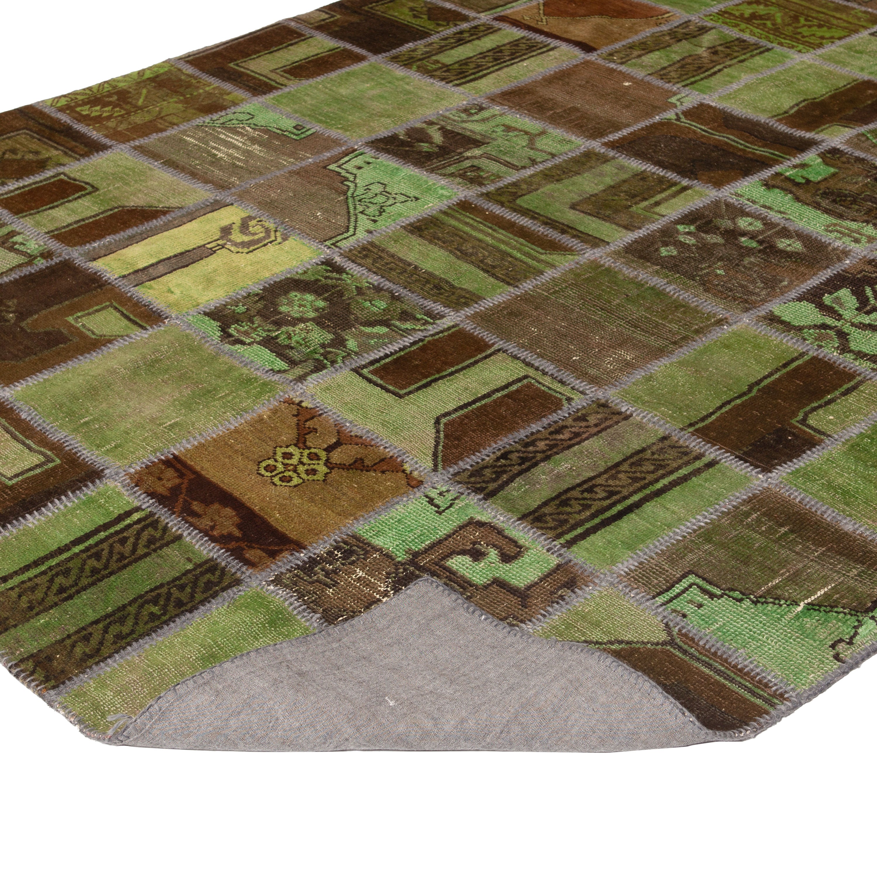 Green Patchwork Wool Rug - 7'1"W x 9'1" Default Title