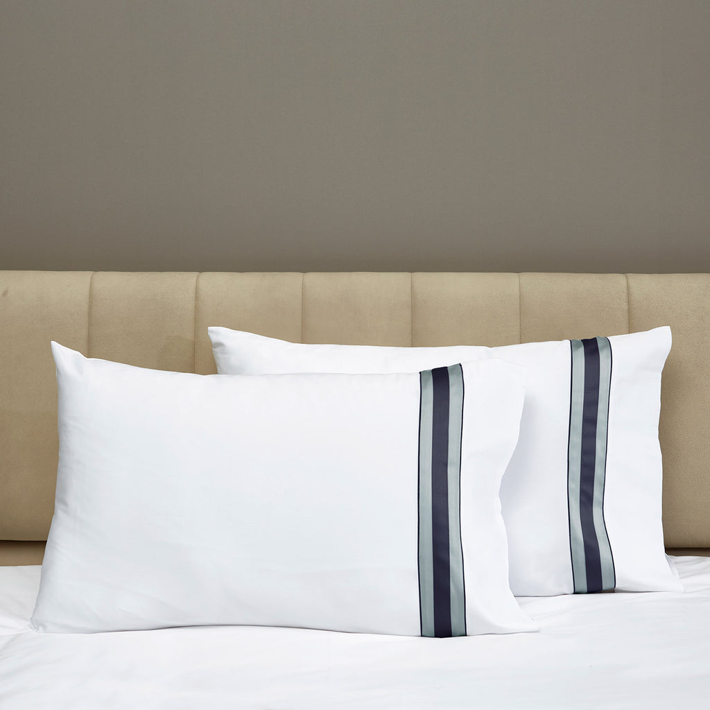 Dimora Sheets & Pillowcases, White/Midnight Blue Pillowcase Pair / Standard
