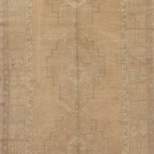 Beige Vintage Traditional Anatolian Wool Rug - 5" x 10'7"