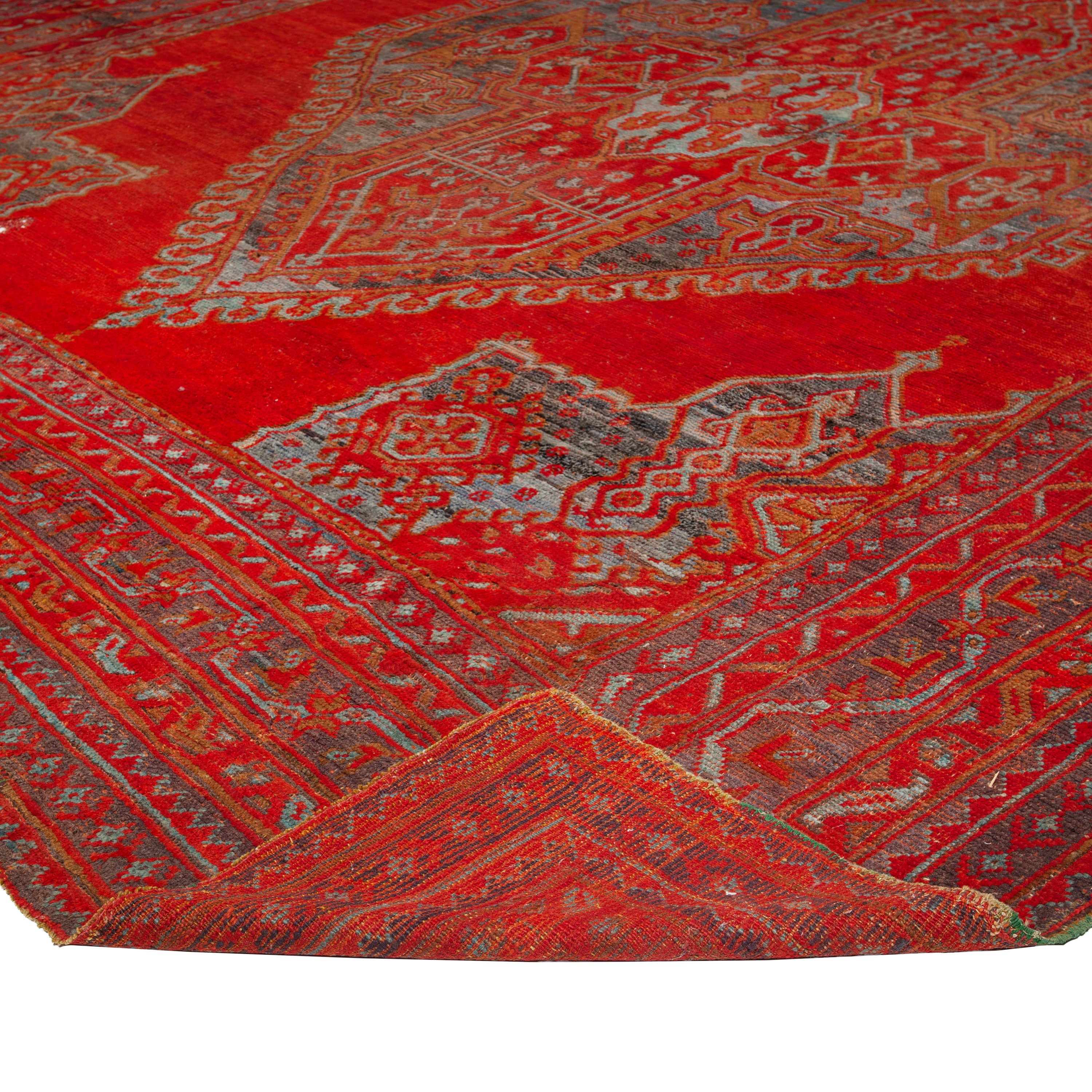 Red Vintage Traditional Anatolian Wool Rug - 13'6" x 16'2"