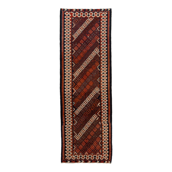 Orange Vintage Flatweave Anatolian Wool Kilim - 4' x 12'