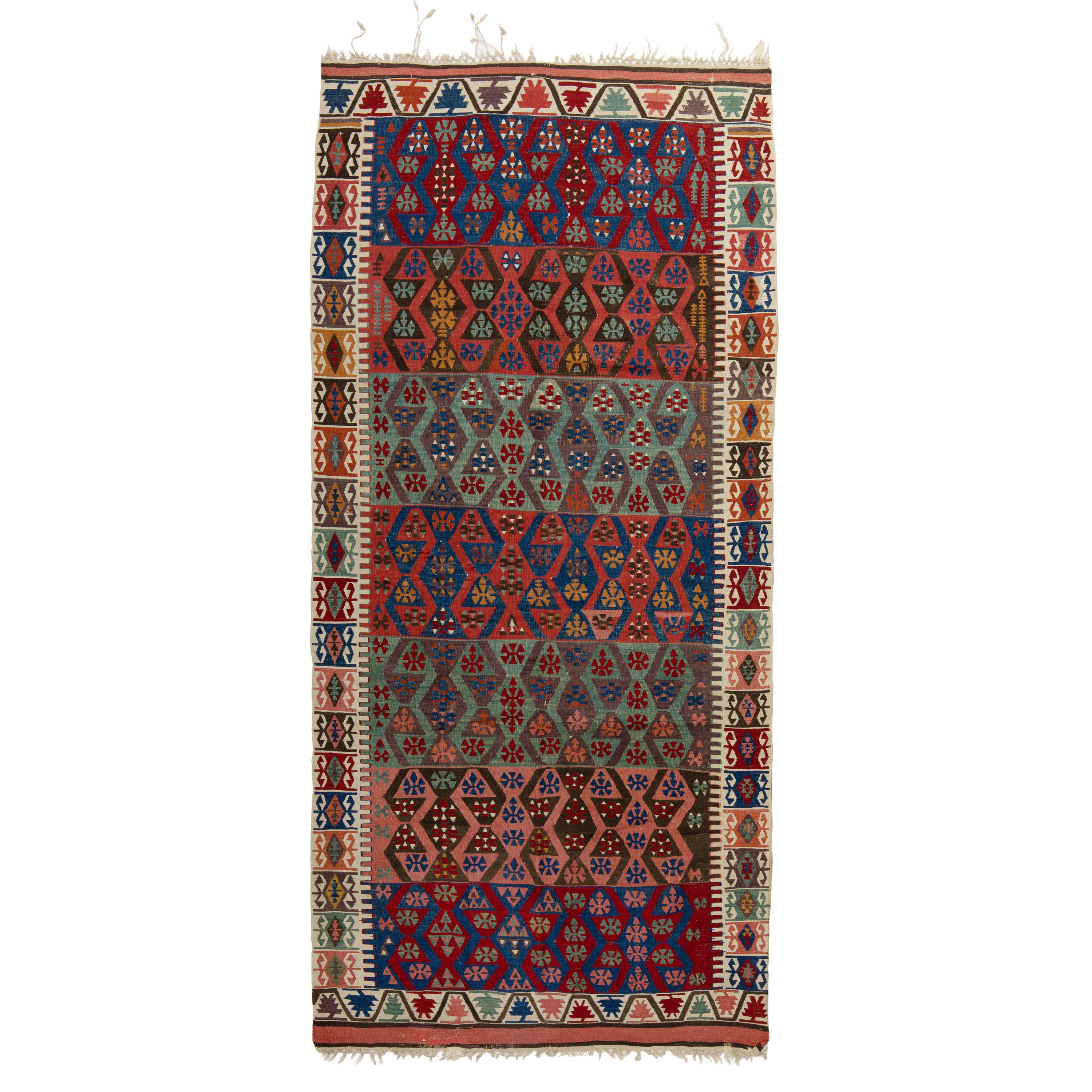 Red and Green Traditional Alyosha Wool Rug - 4'11" x 11'2"