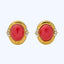 18K Yellow Gold, Coral And Diamond Earrings