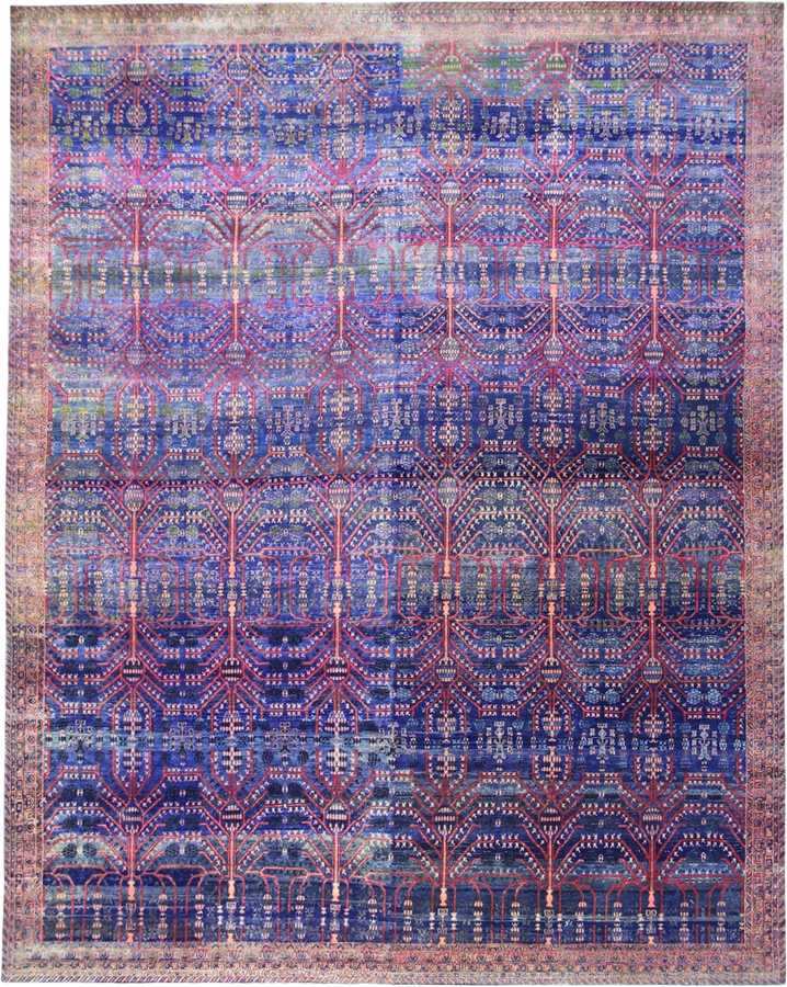 Blue Transitional Wool Silk Blend Rug - 11'8