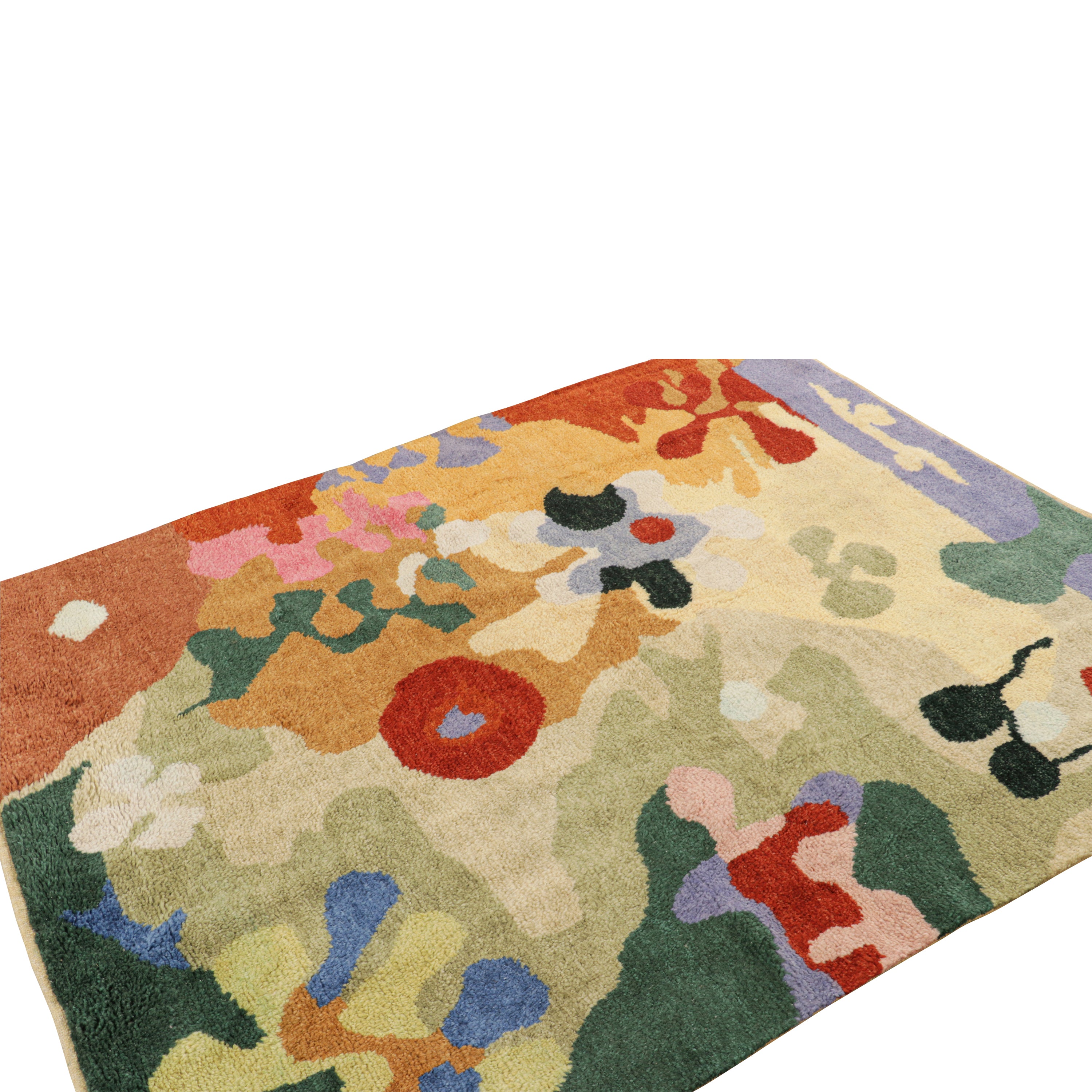 Multicolored Contemporary Art Deco Wool Cotton Blend Rug - 5'5" x 6'7"