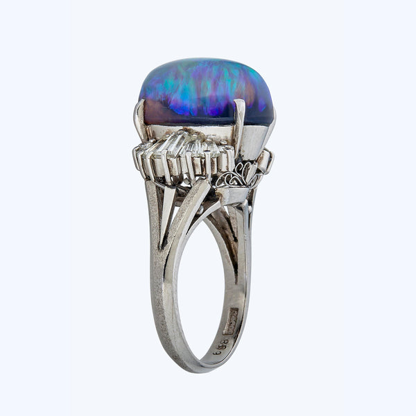 8.39 ct. Gray opal and diamond ring
