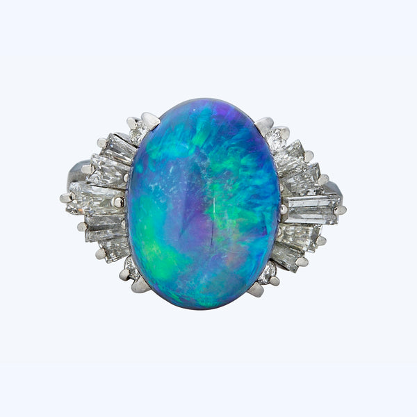 8.39 ct. Gray opal and diamond ring