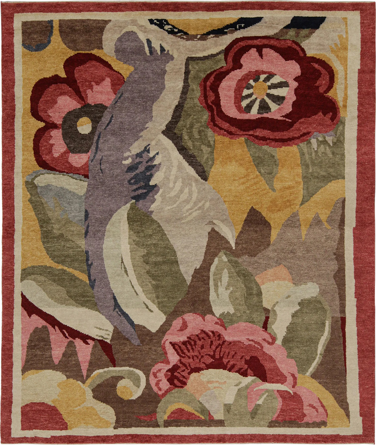 Multicolored Modern Floral Wool Rug - 8' x 9'11