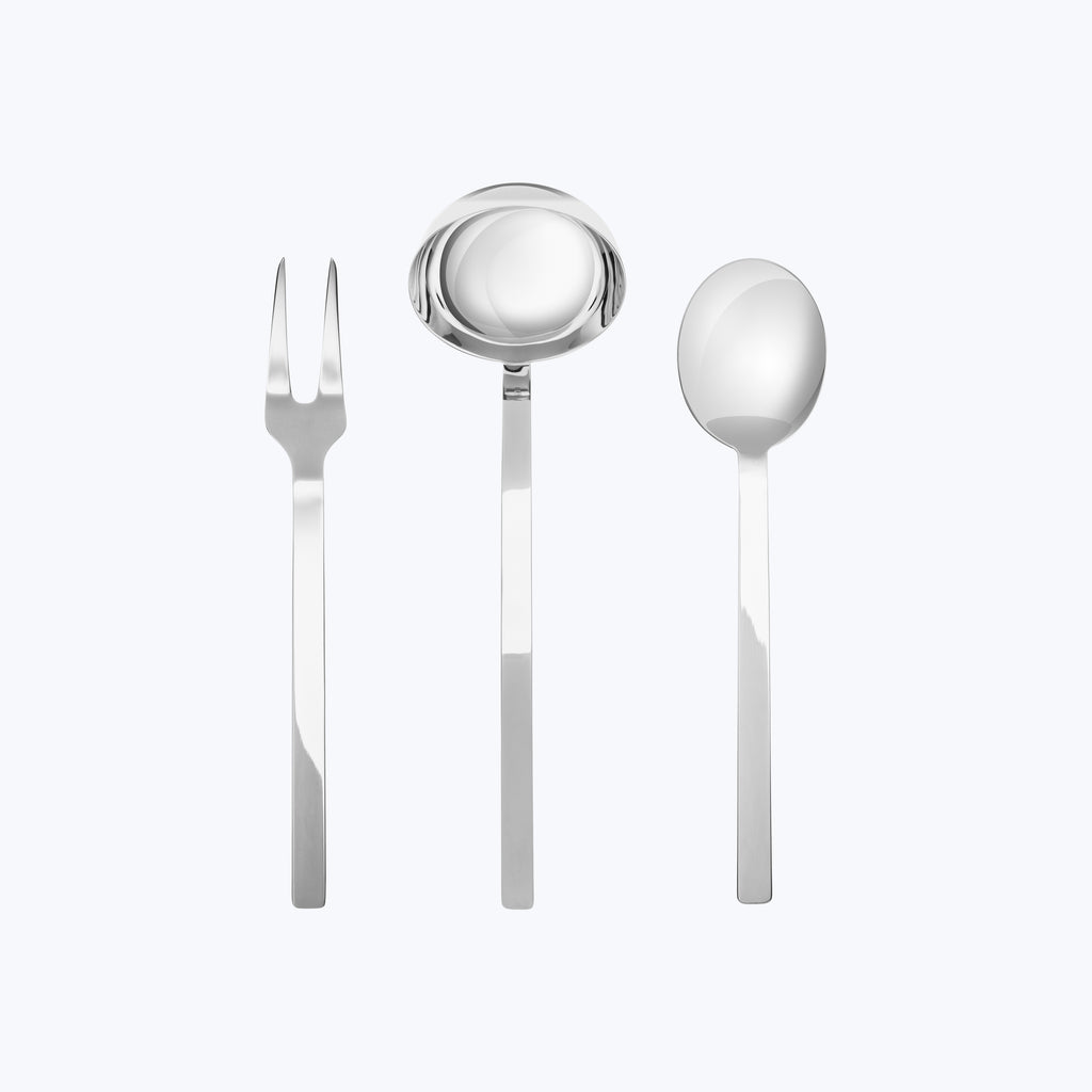 Stile Serveware, Ice Finish Stainless Steel / 3 Piece Serving Set (Fork, Spoon, Ladle)