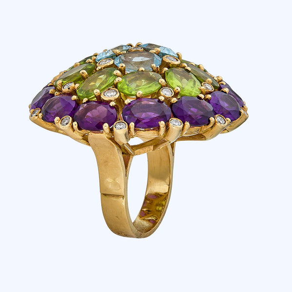 French Vintage semi precious gem set flower cocktail ring
