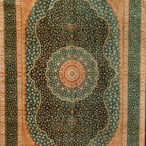 Antique Persian, Green Silk Qum Rug - 6' x 9' Default Title