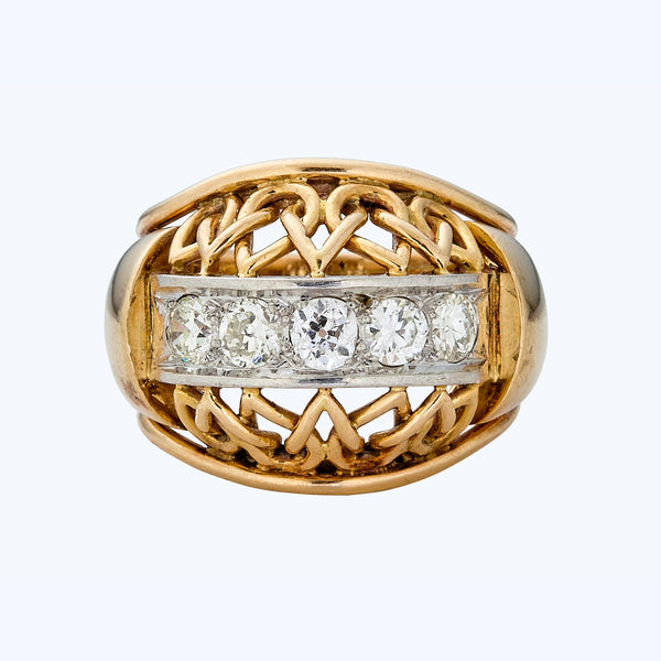 1950s French gold and diamond filigree ring