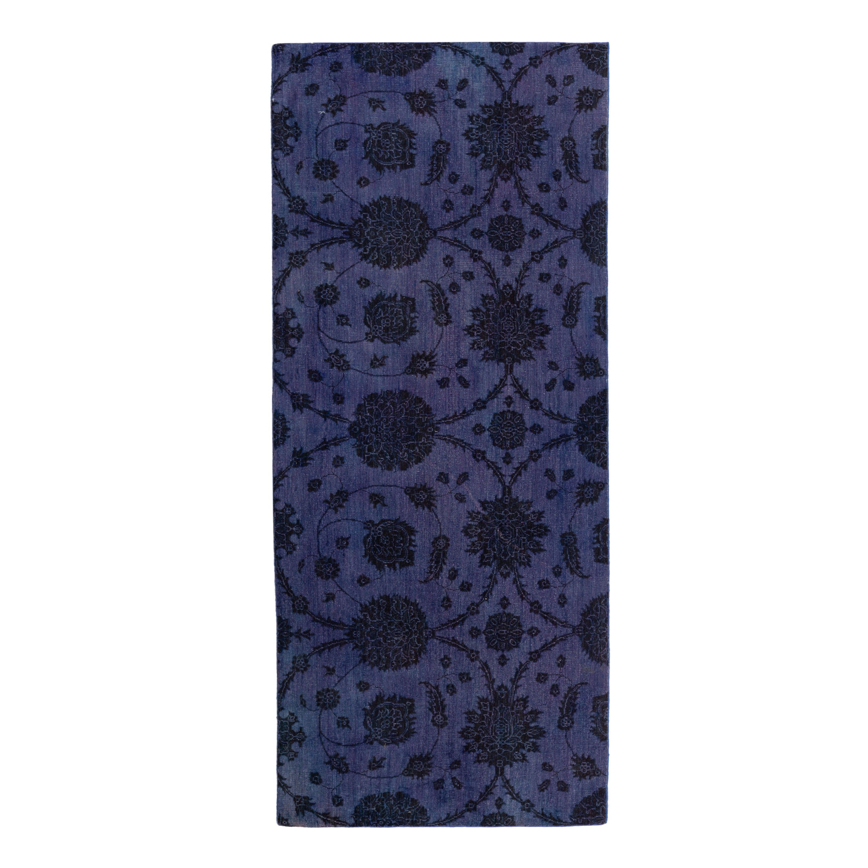 Purple Patterned Wool Rug - 3'3" x 8'2"