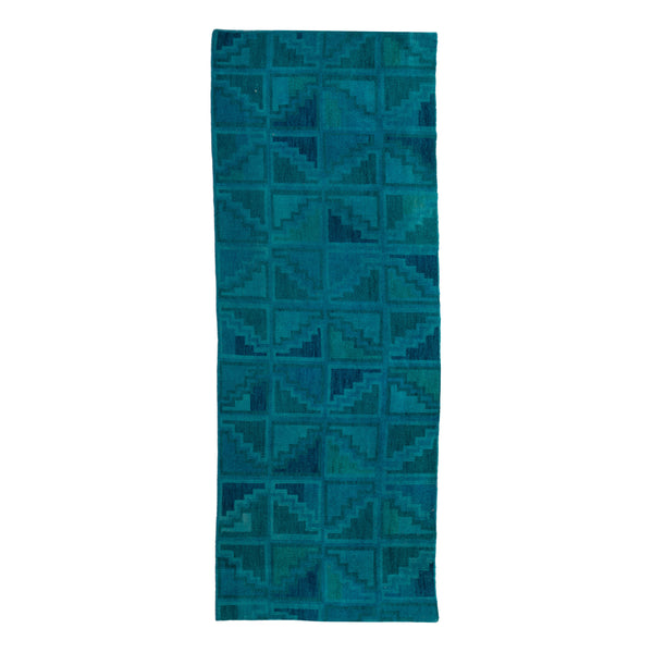 Blue Patterned Wool Rug - 3'1" x 8'9"