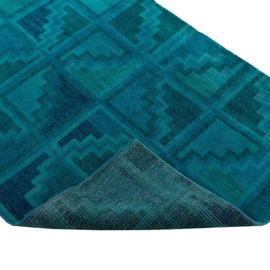 Blue Patterned Wool Rug - 3'1" x 8'9"