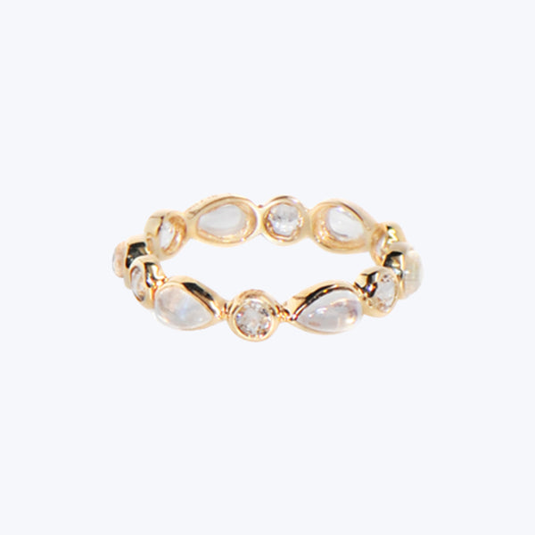Classique Moonstone + Clear Topaz Ring, 14K Yellow Gold