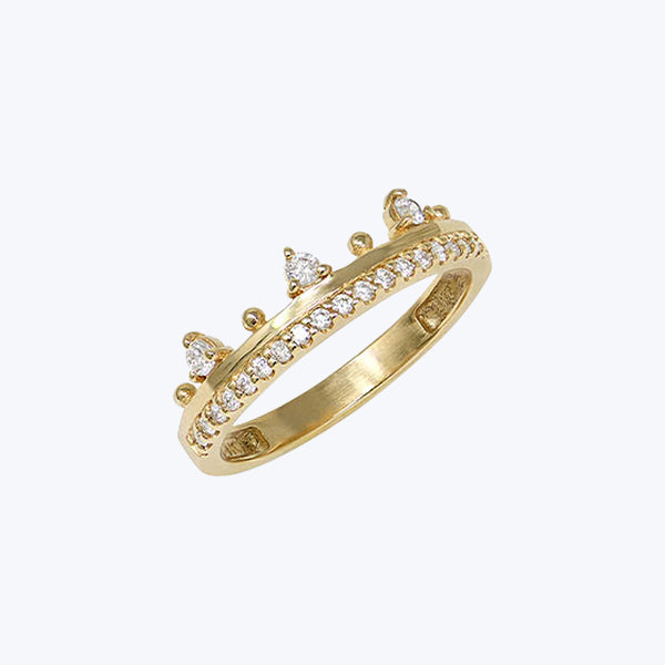 Cleo Crown Pave Diamond Ring, 14k Yellow Gold