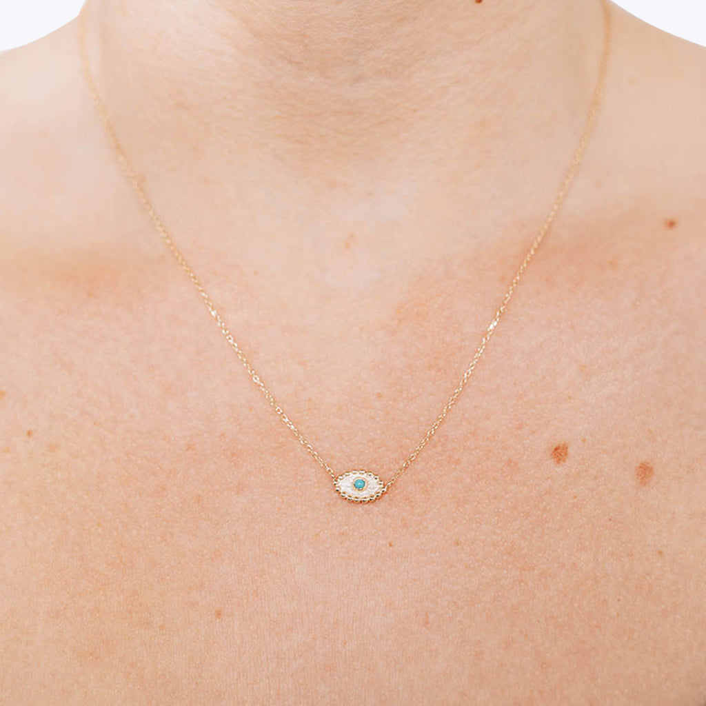 Dew Drop Evil Eye Turquoise + Diamond Necklace