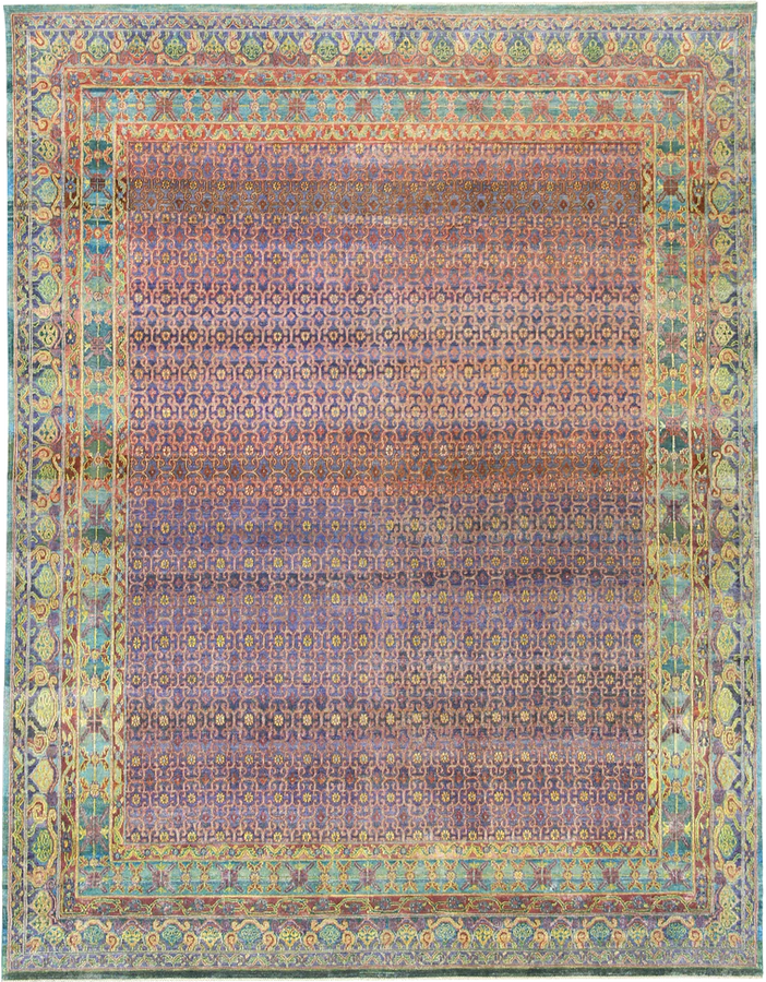 Purple and Pink Transitional Wool Silk Blend Rug - 8' x 10'6