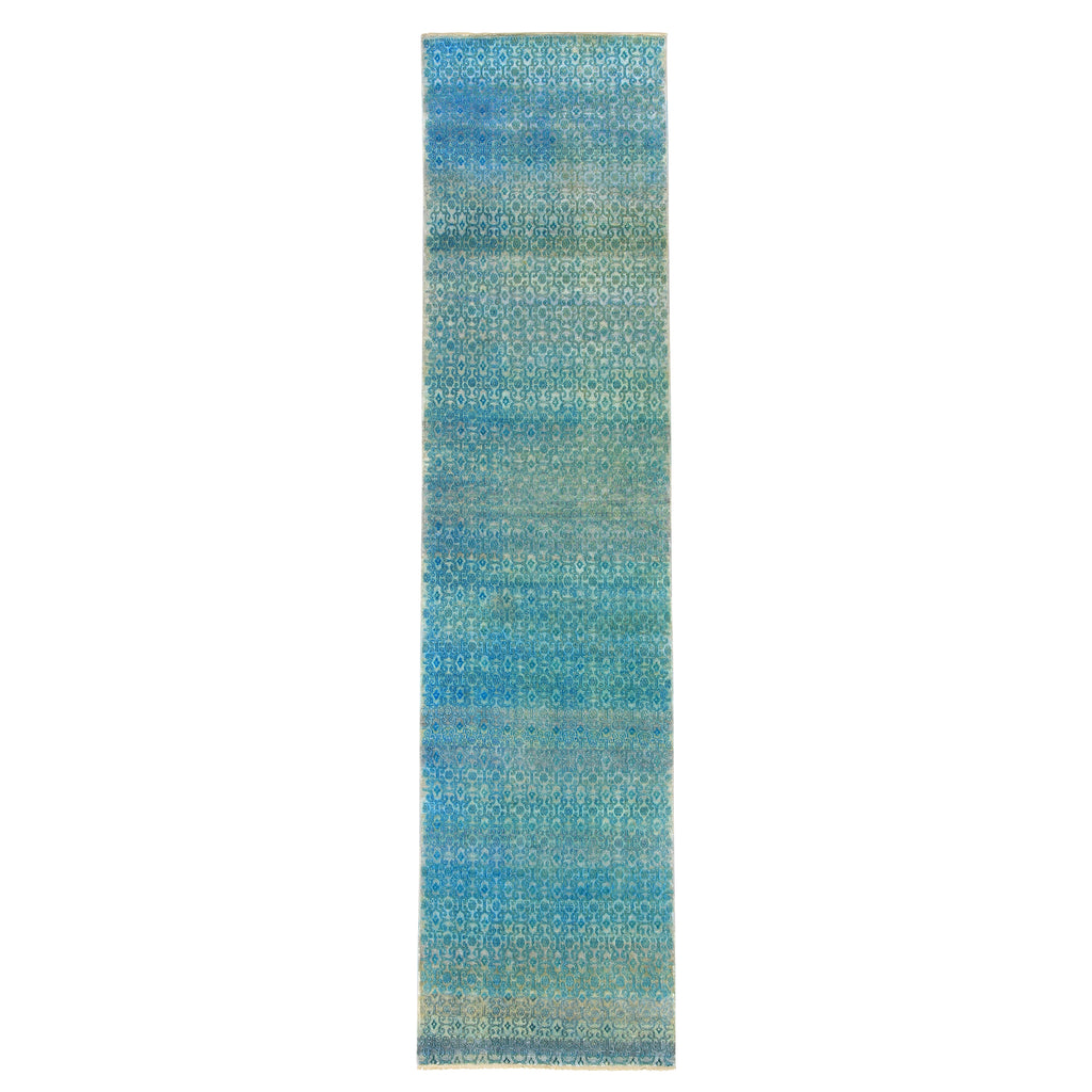 Blue Transitional Wool Silk Blend Runner - 2'11" x 12'3" Default Title