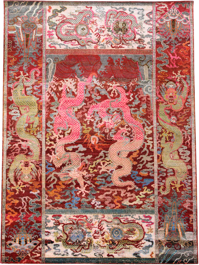 Red Multicolored Transitional Silk Rug - 8'10