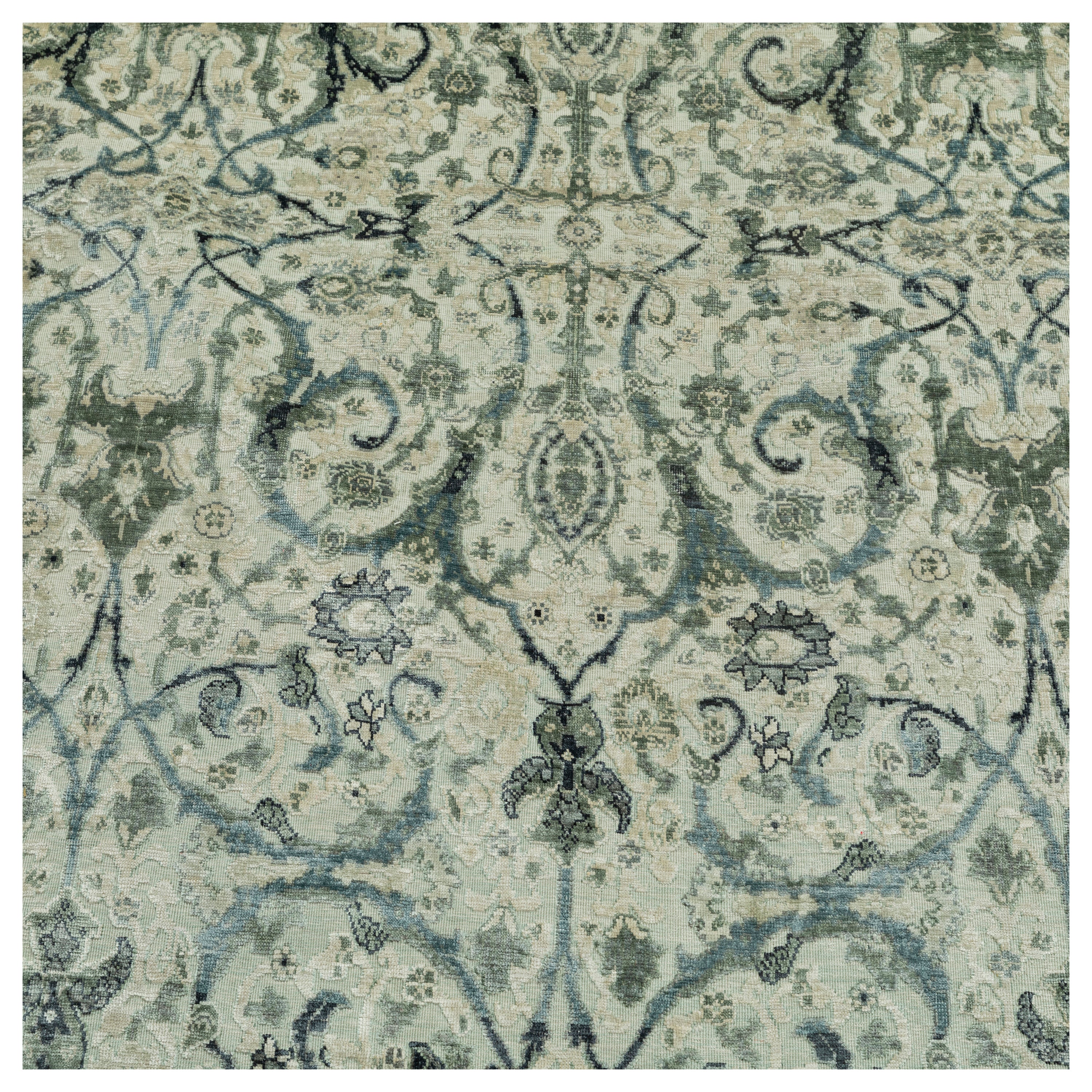 Green Mosaic Transitional Silk Rug - 8'11" x 12'2"