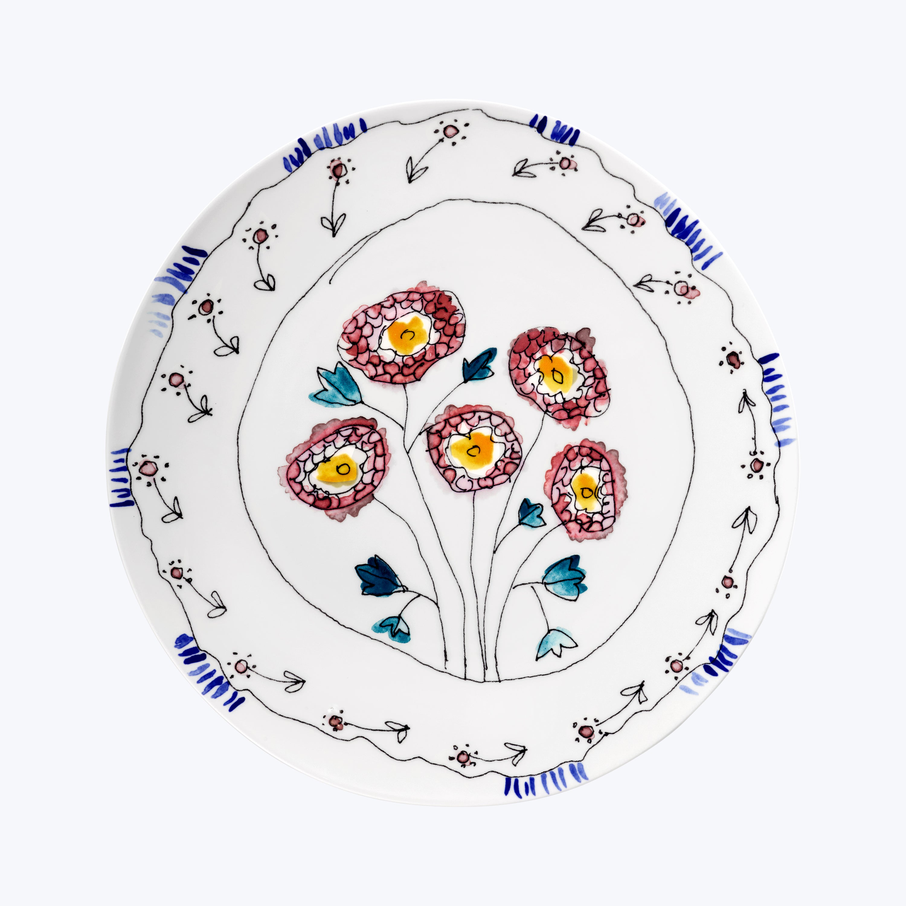 Midnight Flowers Large Round Serving Plate Anemone Milk