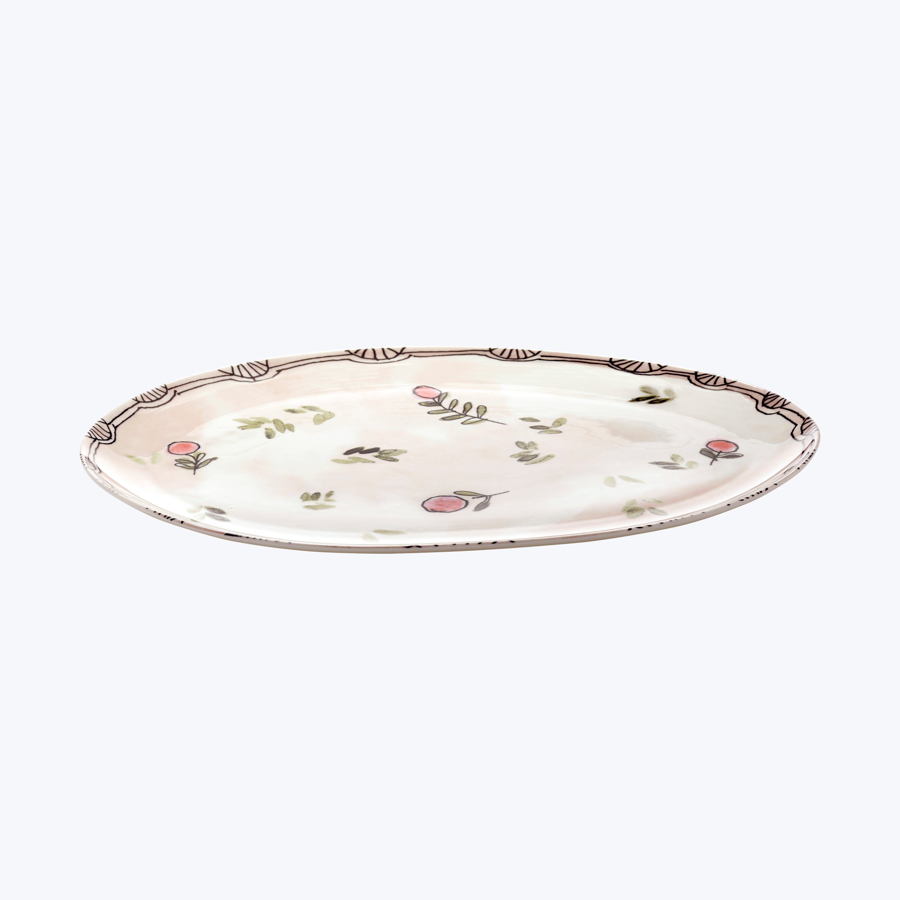 Midnight Flowers Large Oval Serving Plate Mirtillo Nude
