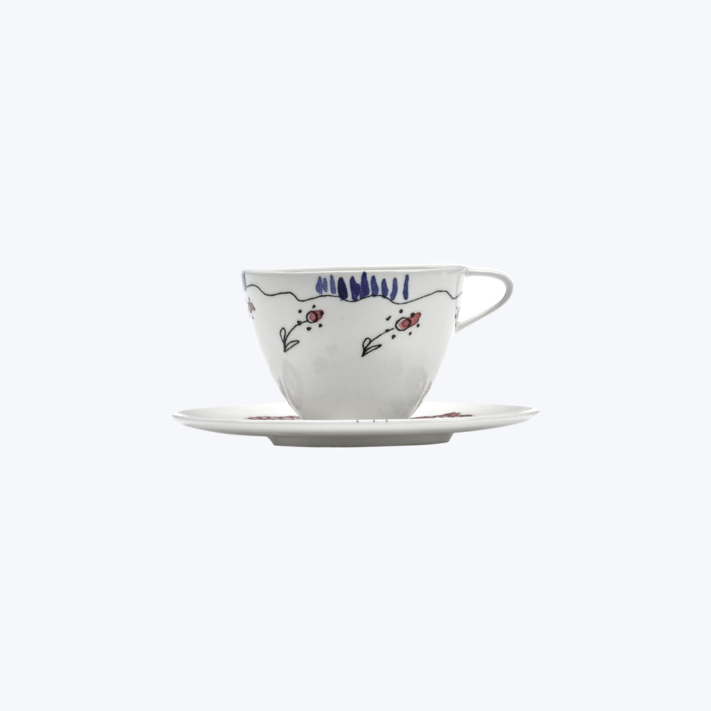 Midnight Flowers Coffee Cup + Saucer Anemone Milk