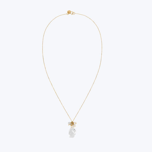 18kt Gold Goddess of Love Necklace with Pearls + Twisted Crystal Cluster Drop - 42cm