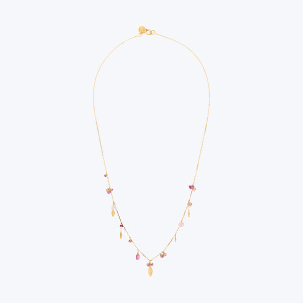 18kt Gold Romantic World Pink Tourmaline Drop Necklace - 38cm