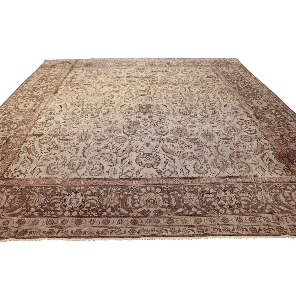 Brown Antique Traditional Indian Agra Rug - 10'3" x 10'5"