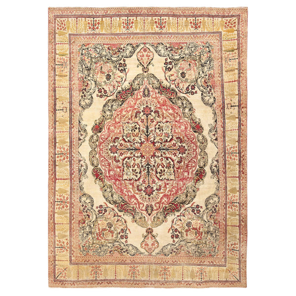 Gold and Red Antique Traditional Persian Kerman Rug - 9' x 12'4"