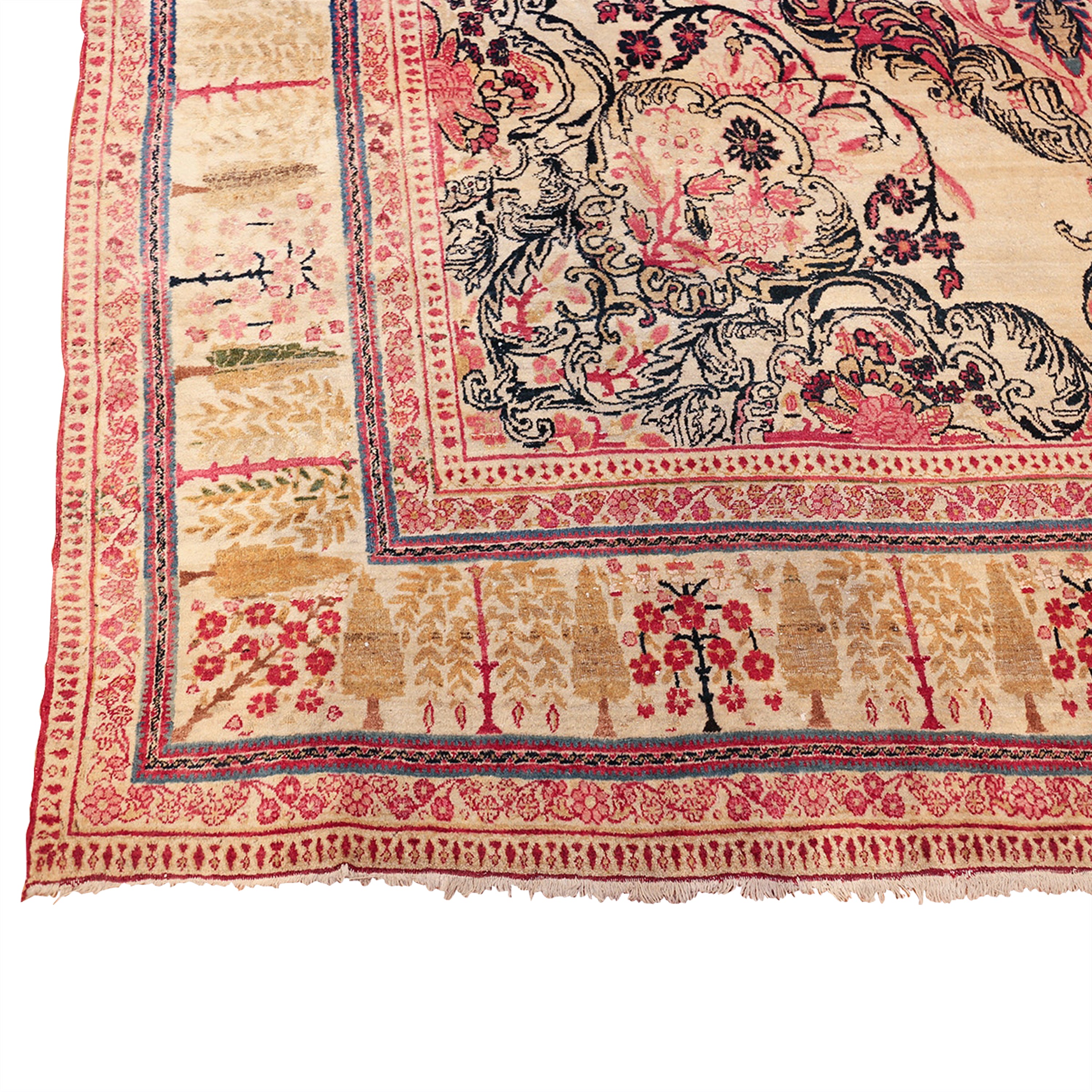 Gold and Red Antique Traditional Persian Kerman Rug - 9' x 12'4"