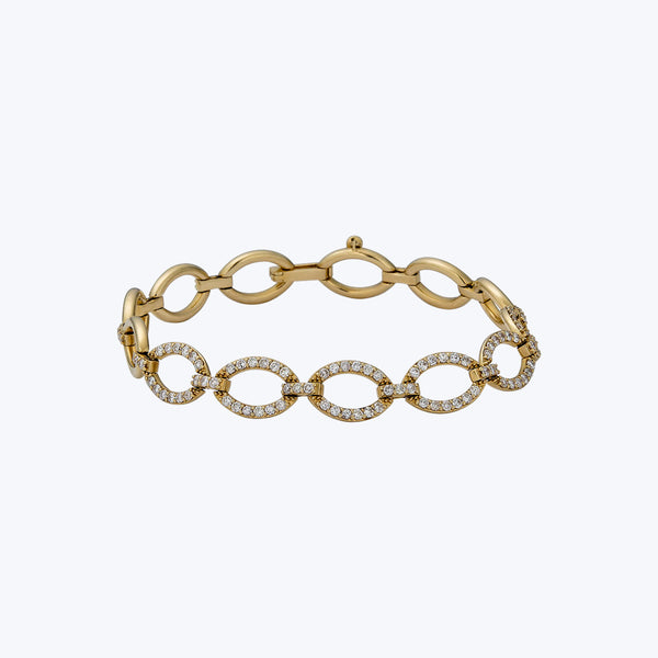 14K Yellow Gold And Diamond Chain Bracelet 1.60 Cts. 7"