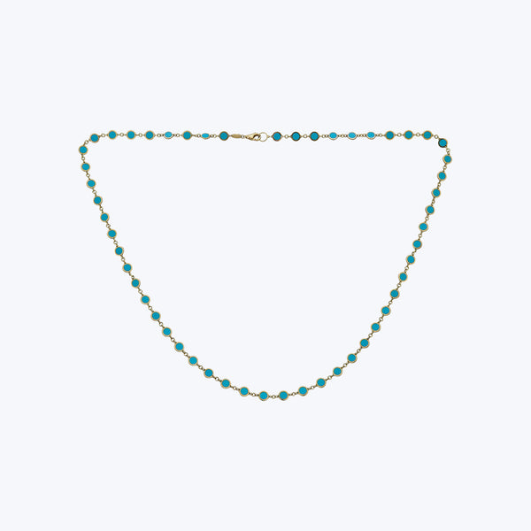 14K Yellow Gold Turquoise Disc Necklace 20"