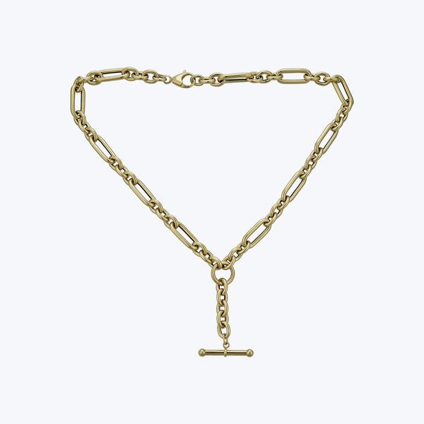 14K Yellow Gold Geometric T-Bar Necklace 20"