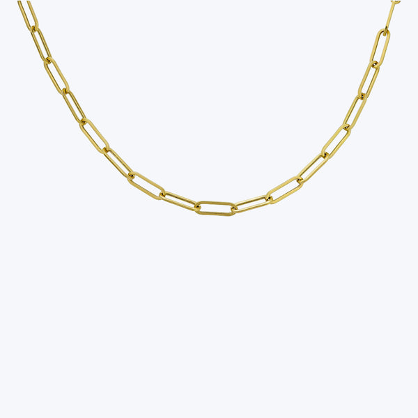 14K Yellow Gold Paper Clip With Charm Clasp Necklace 32"