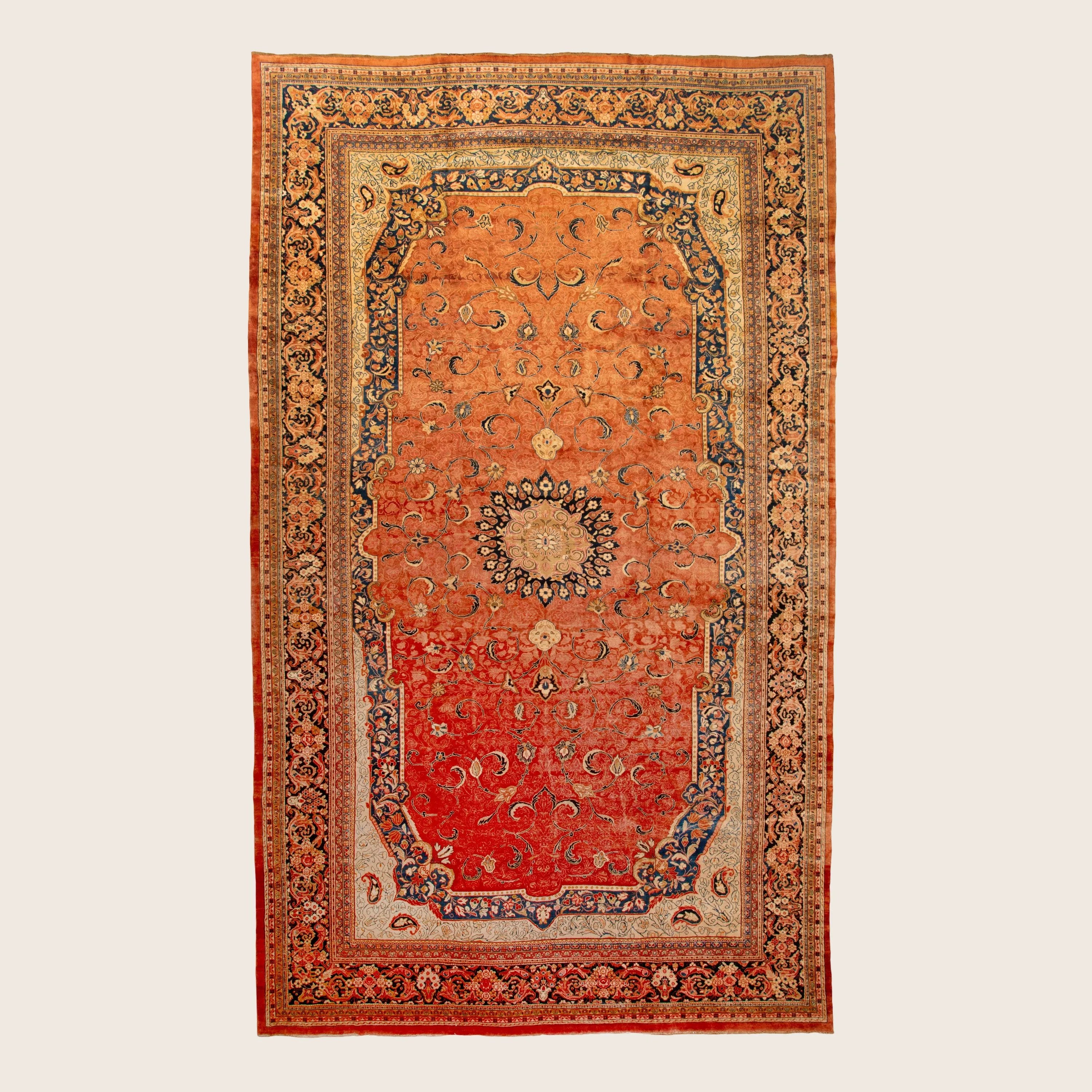 Orange Vintage Traditional Persian Rug - 12'11
