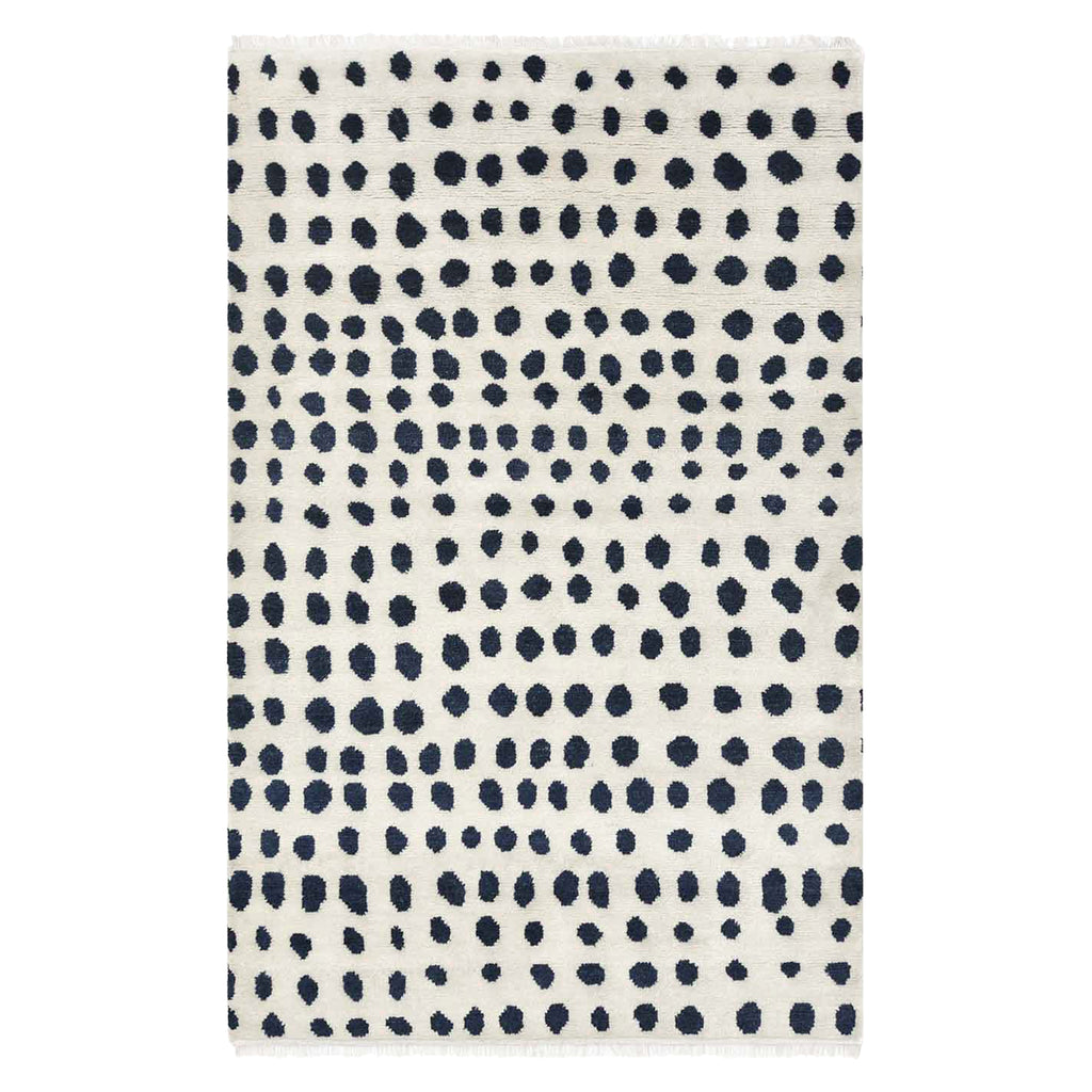 Ivory and Blue Contemporary Wool Cotton Blend Rug - 8' x 10'
