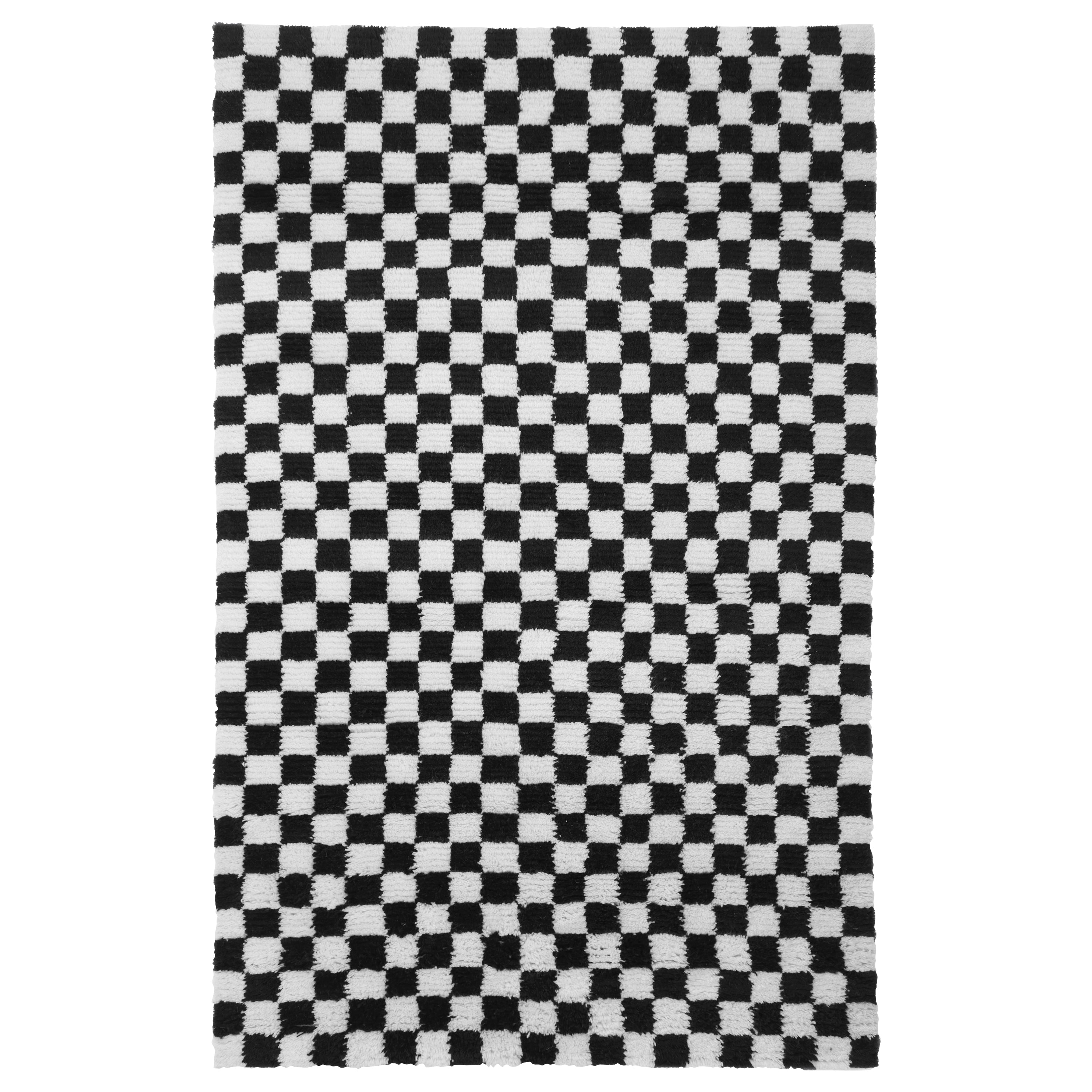 Black and White Contemporary Wool Cotton Blend Rug
