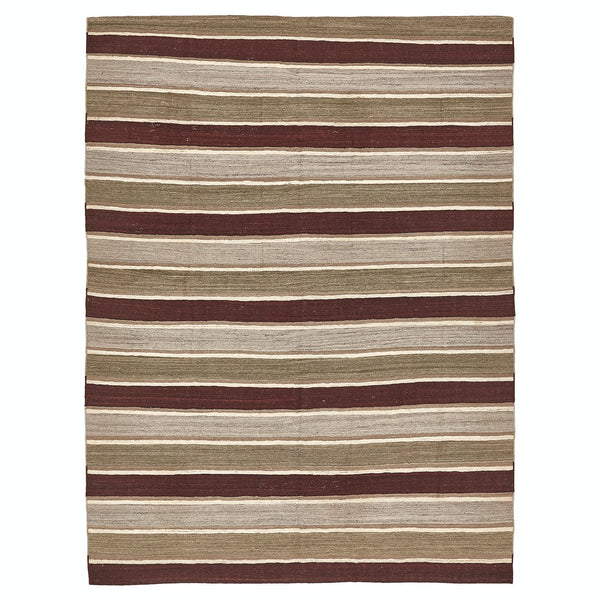 Rectangular rug with horizontal stripes in neutral earthy tones