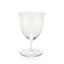 Transparent wine goblet on white background, devoid of color and contents.