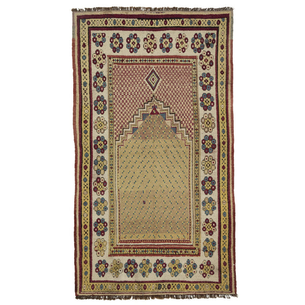 Exquisite handcrafted rug with intricate border and vibrant geometric motifs.
