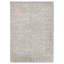 Rectangular rug with elegant floral motifs in muted gray tones.
