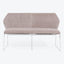 Modern-style loveseat with curved backrest and sleek metal frame.