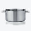Sleek stainless steel cooking pot with squared handles for easy grip.