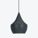 Sleek, minimalist pendant light with inverted teardrop design and warm glow.
