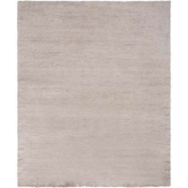 Soft and fluffy rectangular rug in a uniform light color.