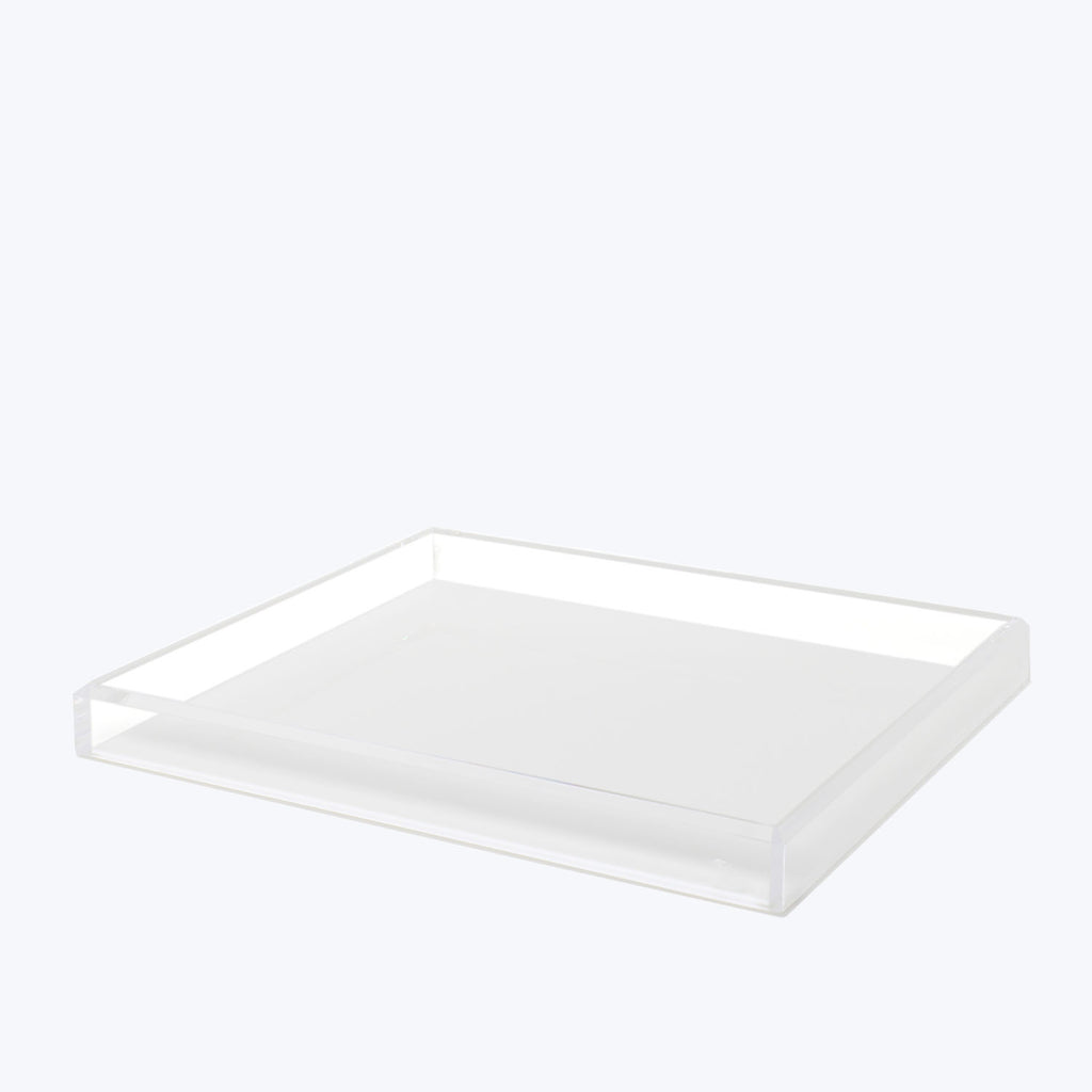 Rectangular acrylic tray with glossy finish, versatile for multiple uses.